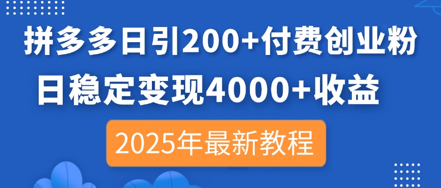 （14217期）拼多多日引200+付费创业粉，日稳定变现4000+收益，2025年最新教程-華夏云创