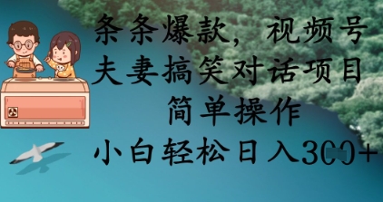 条条爆款，视频号夫妻搞笑对话项目，简单操作，小白轻松日入3张+-華夏云创