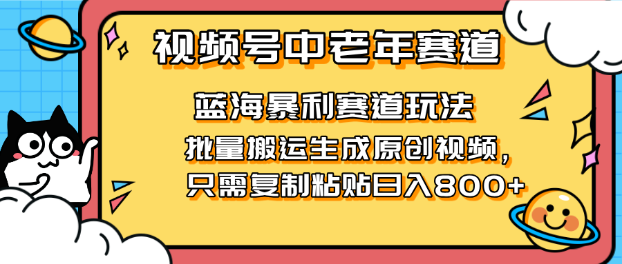 （14314期）2025视频号中老年短视频蓝海暴利风口！复制粘贴搬运视频单日赚800+，无…-華夏云创