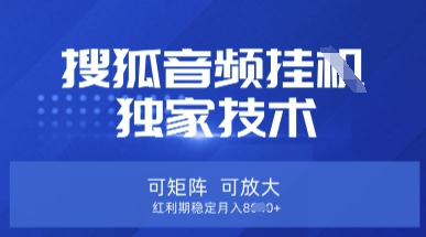 【搜狐音频挂G】独家技术，可矩阵可放大，红利期稳定月入8k【揭秘】-華夏云创